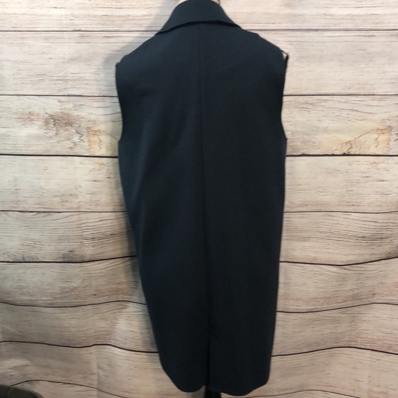 Topshop Long Vest Open Zippered Pockets Raw Edge Size 6 Navy Notch Lapel - Picture 6 of 11